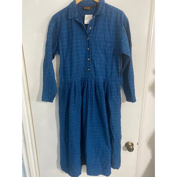 Eddie Bauer NEW denim midi dress women’s S blue embroidered 90s cottage western - Picture 1 of 4